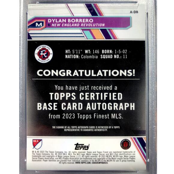 2023 Topps Finest MLS Auto Gold Refractor ADB Dylan Borrero Revolution /50 PSA10 - Picture 8 of 8